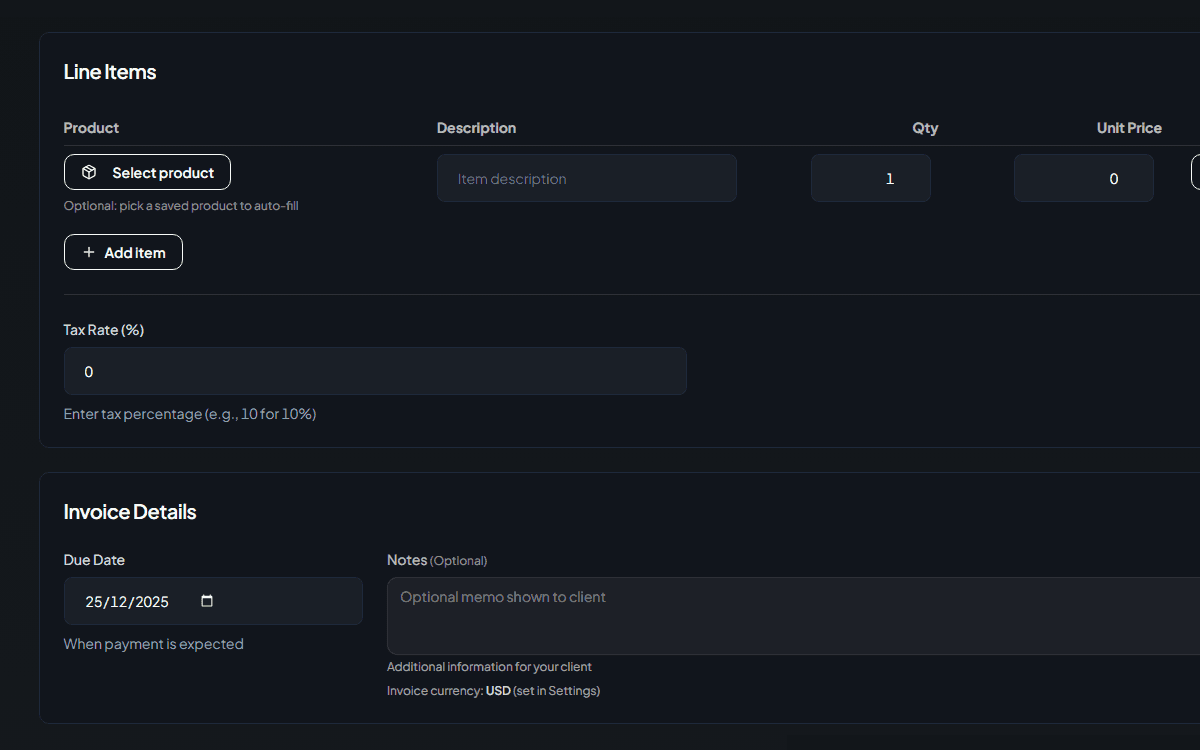 Invoice builder screenshot